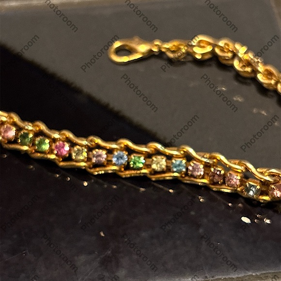 2/$30 Vintage Herringbone Link Bracelet & Gemstones 7” - Picture 9 of 12
